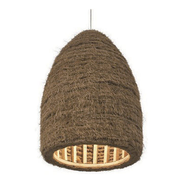 Coiled Straw Beehive Pendant Shade, 13.8" x 19.9", shown on white
