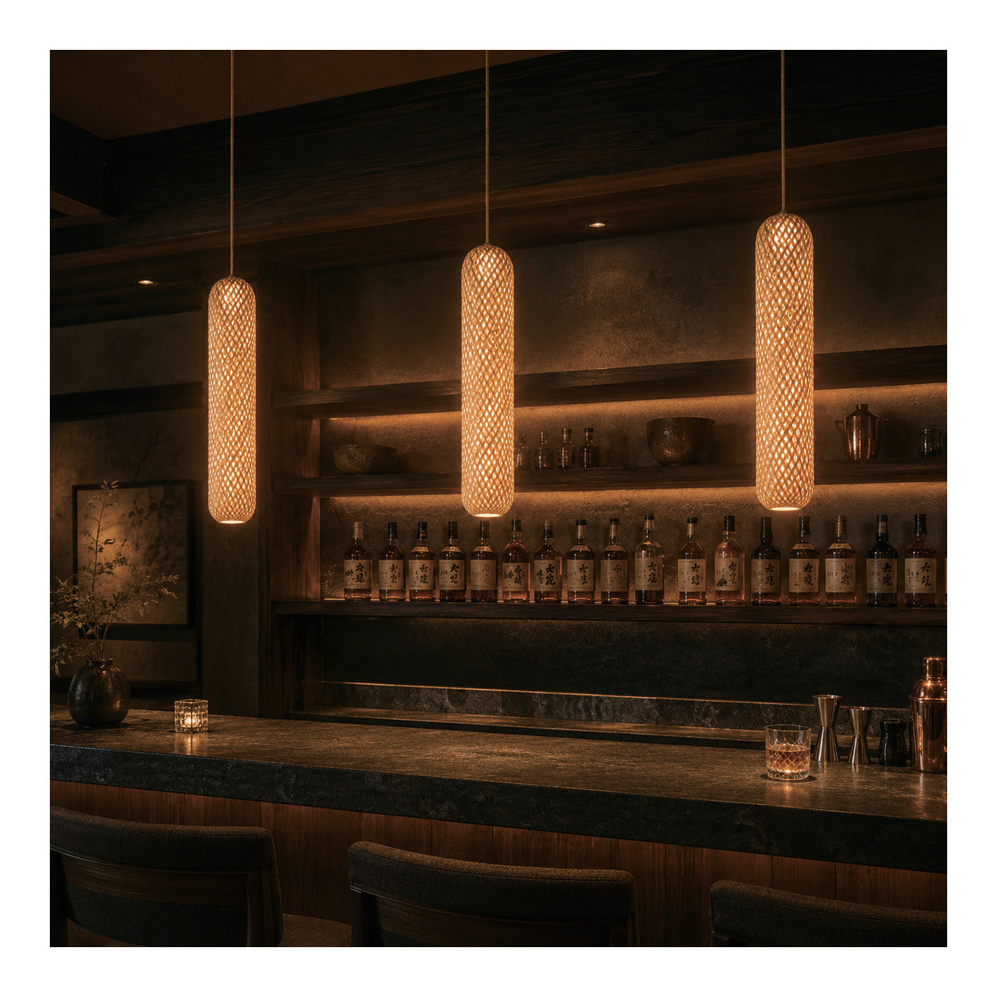 Perforated Bamboo Tube Pendant Shade, second view