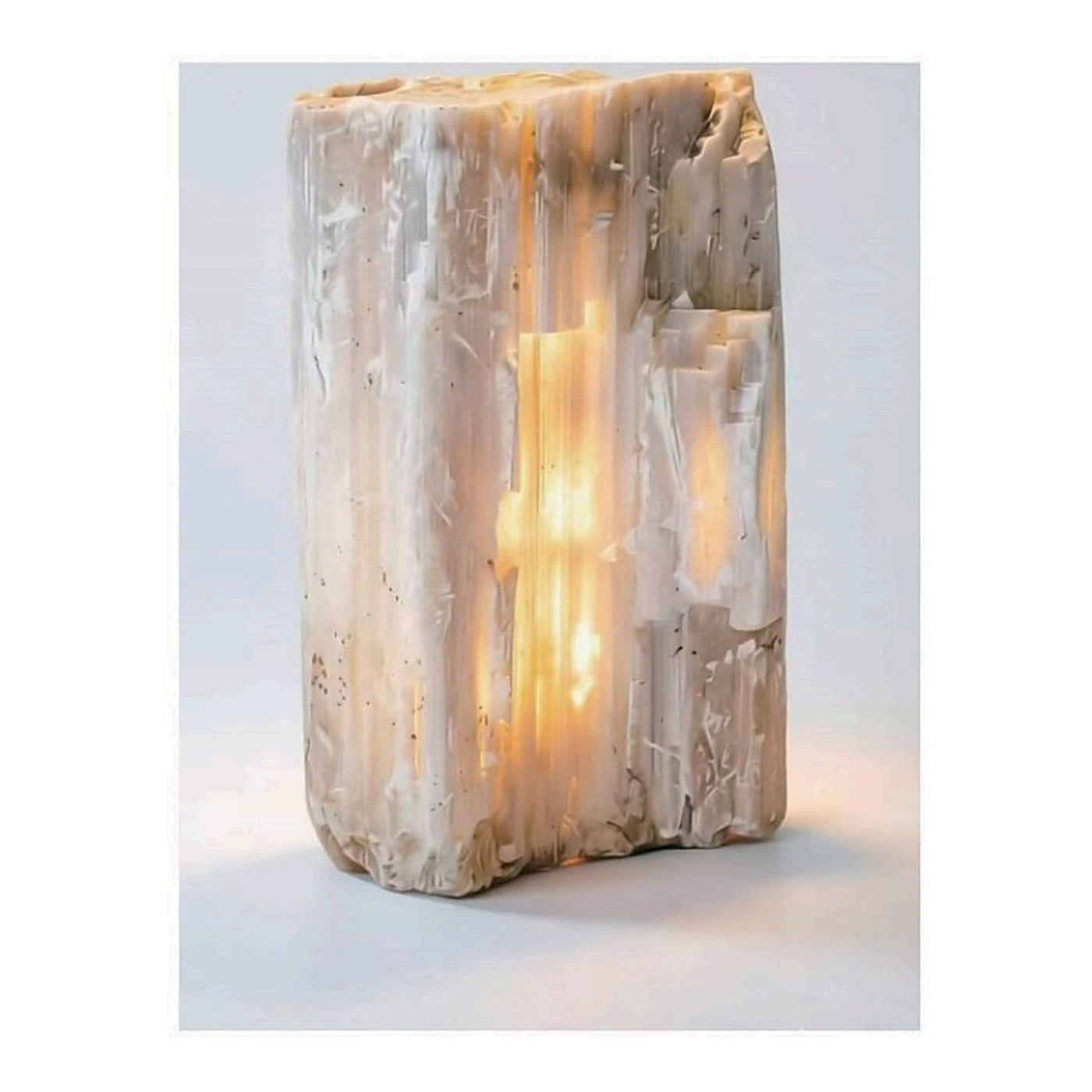 Selenite Crystal Table Lamp, 10.6" x 6.7" x 18.9", shown on white