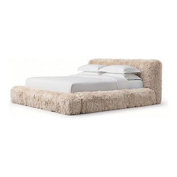 Sheepskin Platform Bed, 93.3 x 97.6 x 40.2 in, shown on white