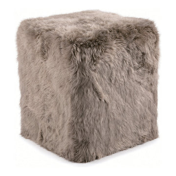 Sheepskin Cube Pouf, 17 x 17 x 17 in, shown on white