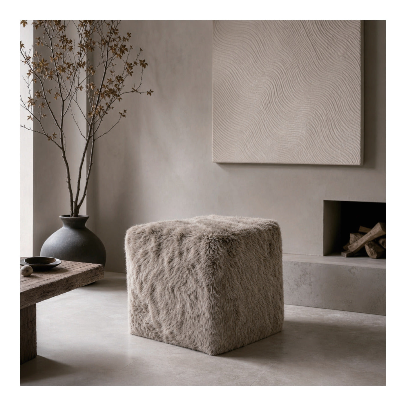 Sheepskin Cube Pouf, second view