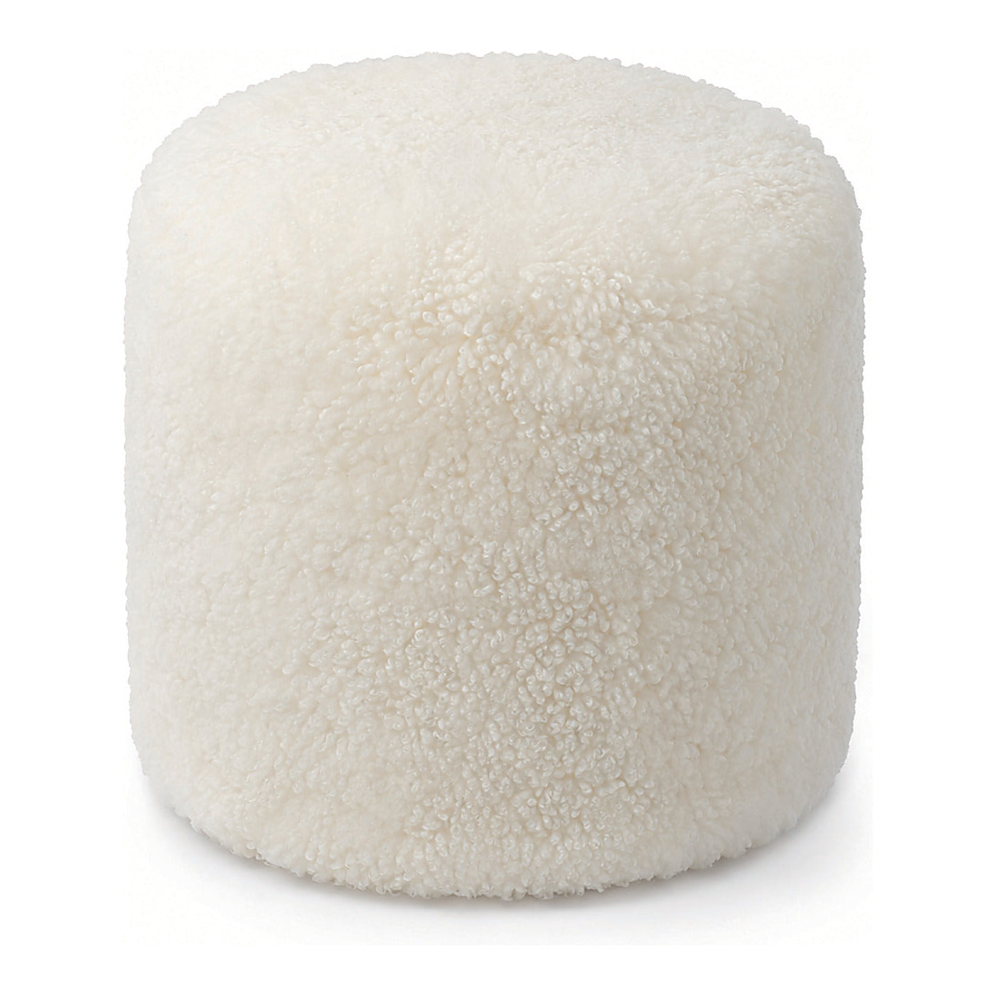 Sheepskin Drum Pouf, 17 x 17 x 17 in, shown on white