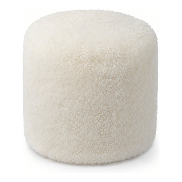 Sheepskin Drum Pouf, 17 x 17 x 17 in, shown on white