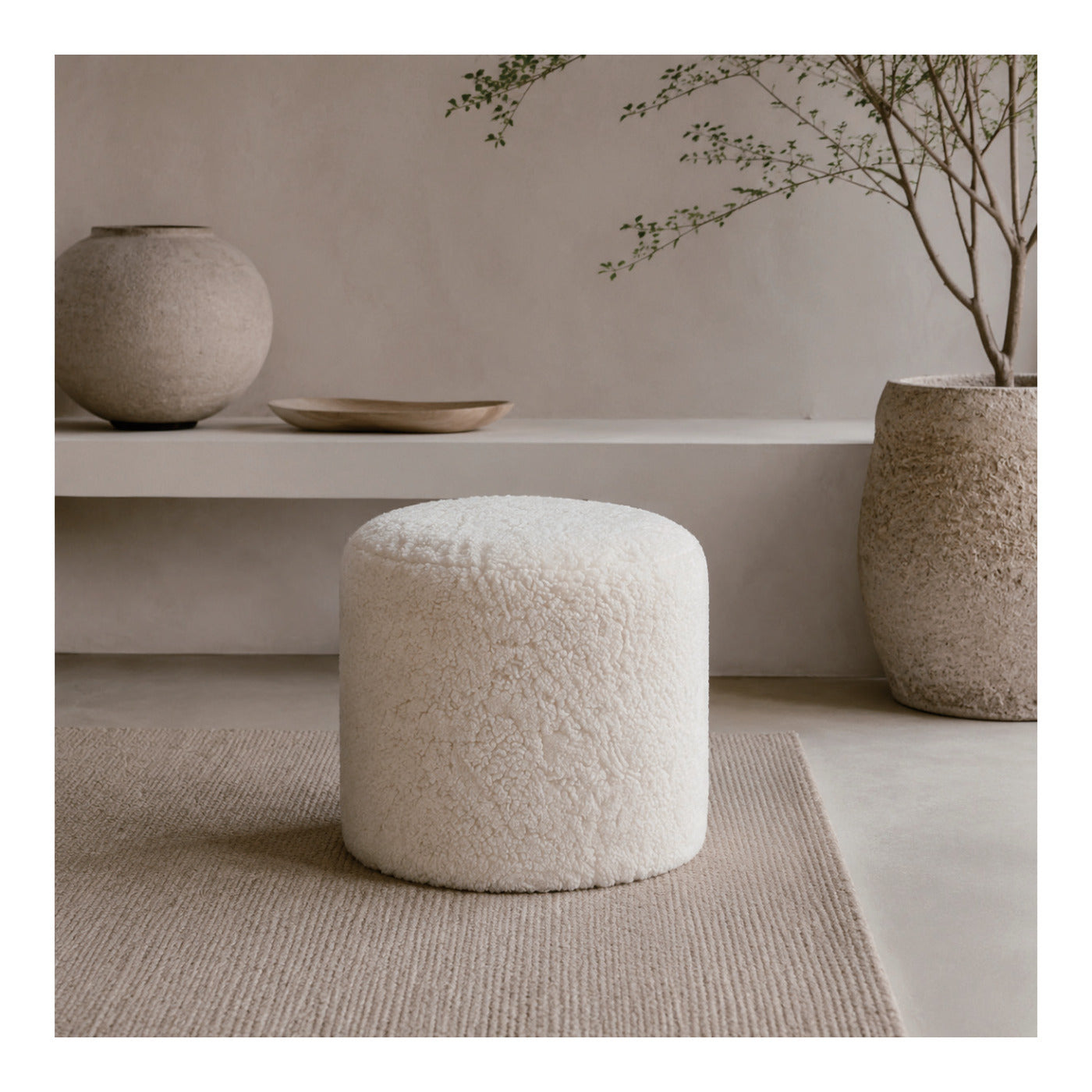 Sheepskin Drum Pouf, second view