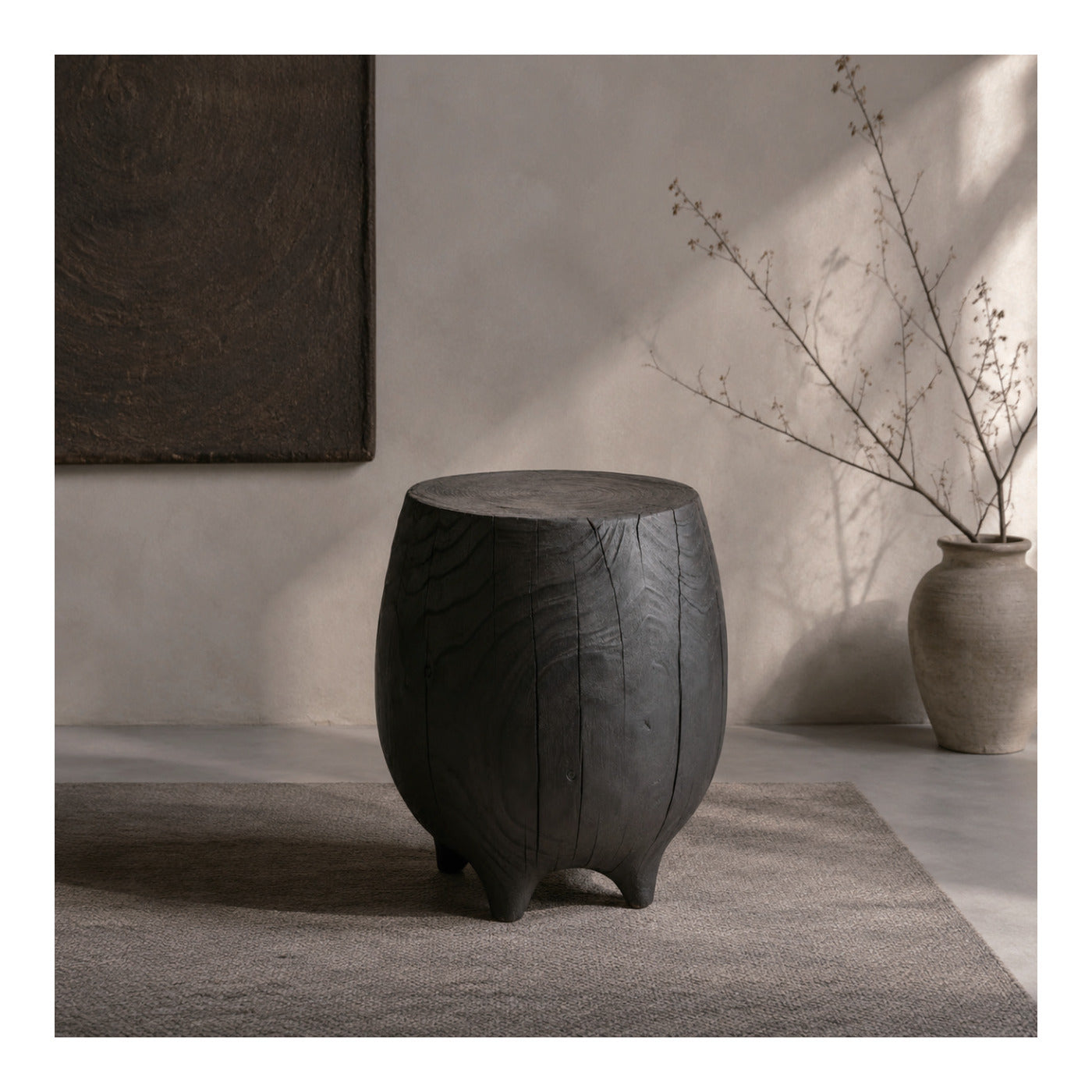 Charred Pine Log Stool, second view