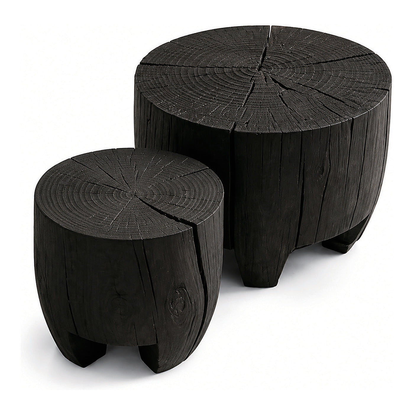 Charred Pine Round Stool, 19 x 18 in, shown on white