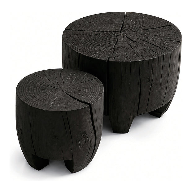 Charred Pine Round Stool