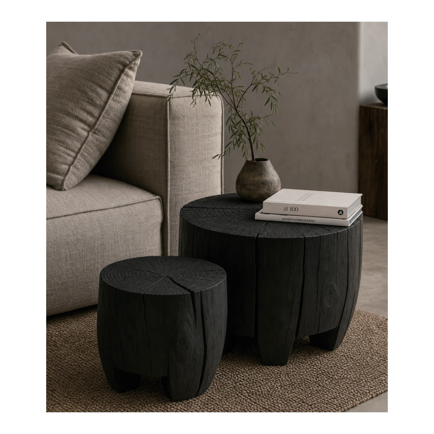 Charred Pine Round Stool, second view