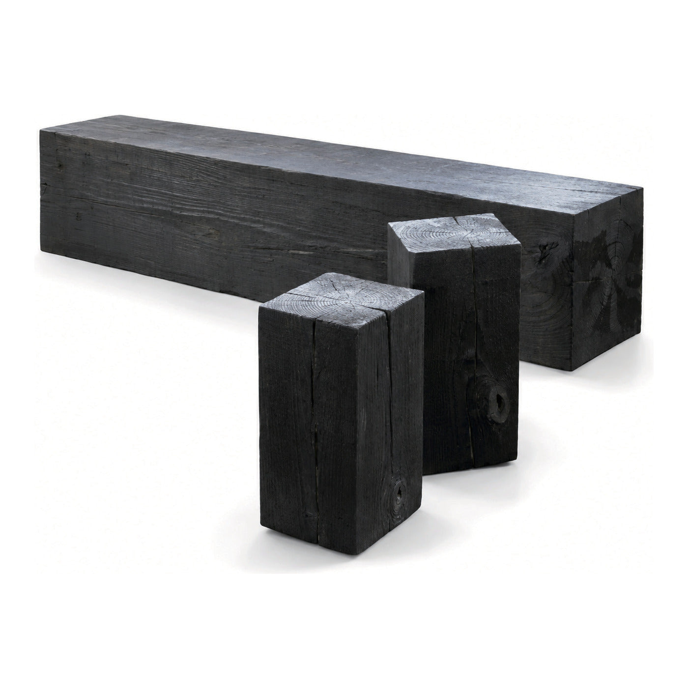 Charred Pine Beam Bench, 16 x 20 x 60 in, shown on white