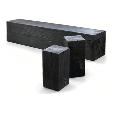 Charred Pine Beam Bench, 16 x 20 x 60 in, shown on white