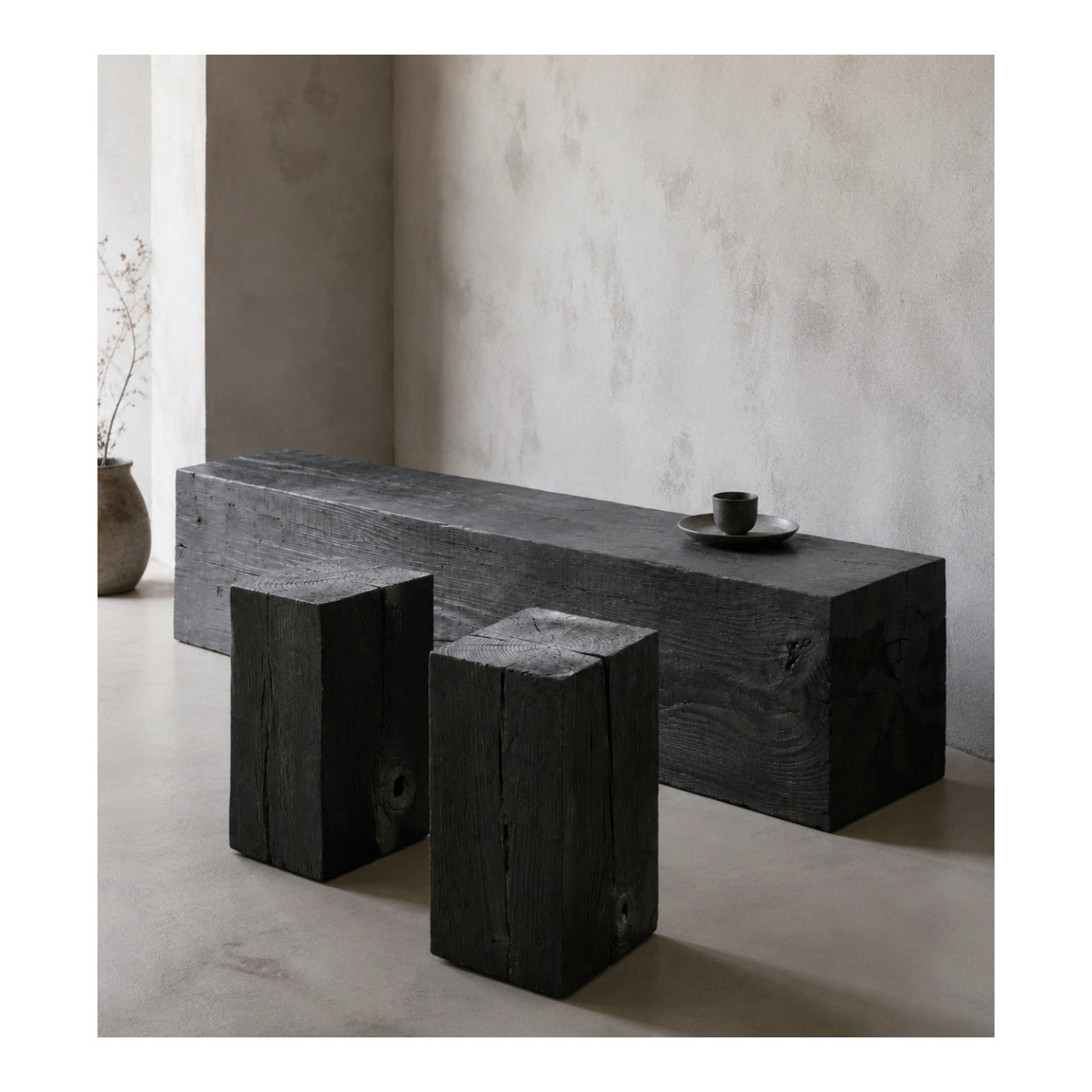 Charred Pine Beam Bench, second view