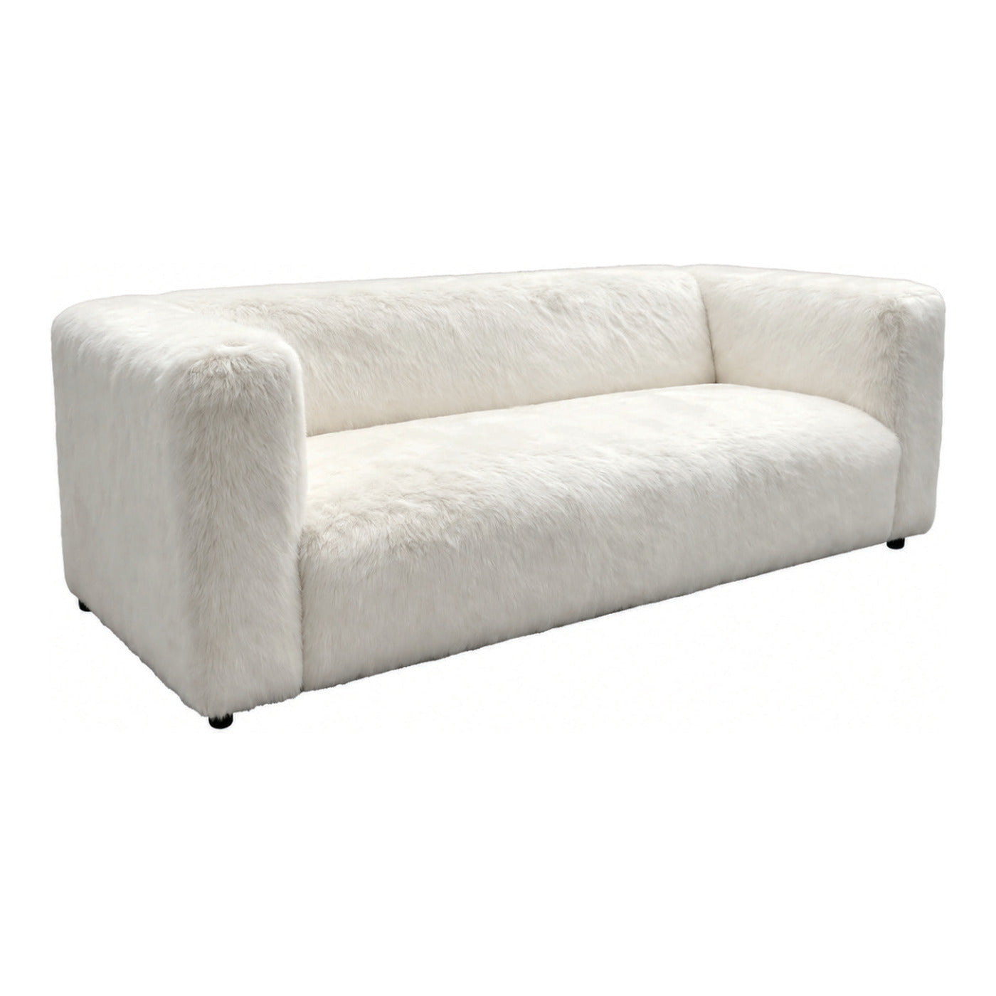 White Cowhide Sofa, 83.9" x 36.2" x 29.9", shown on white