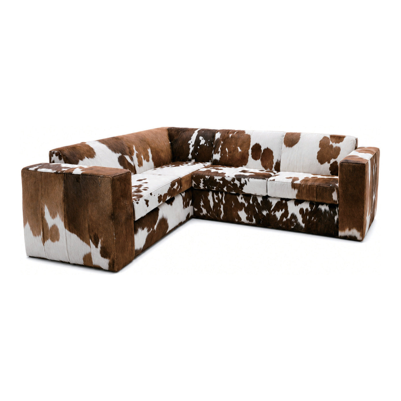 Cowhide Sectional Sofa, 98.0" x 36.0" x 28.0", shown on white