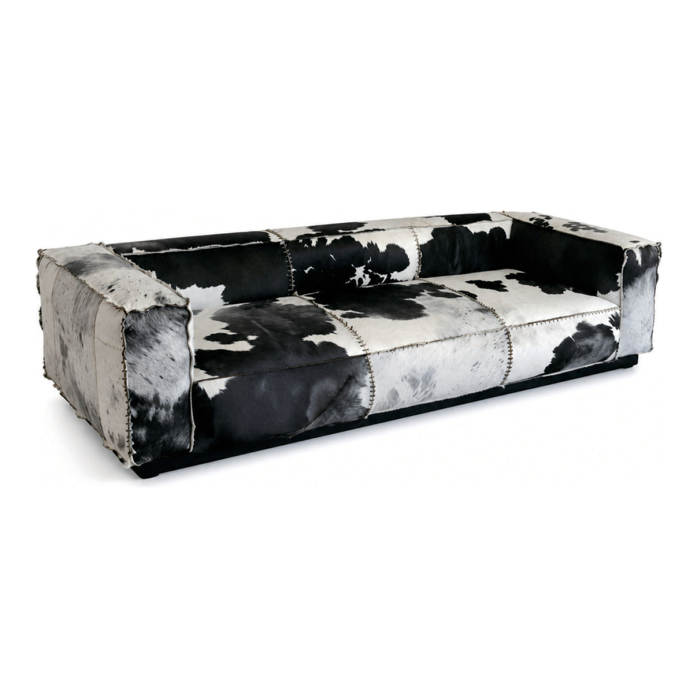 Black and White Cowhide Sofa, 83.9" x 36.2" x 29.9", shown on white