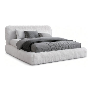 Shearling Platform Bed, 97.6" x 93.3" x 40.2", shown on white