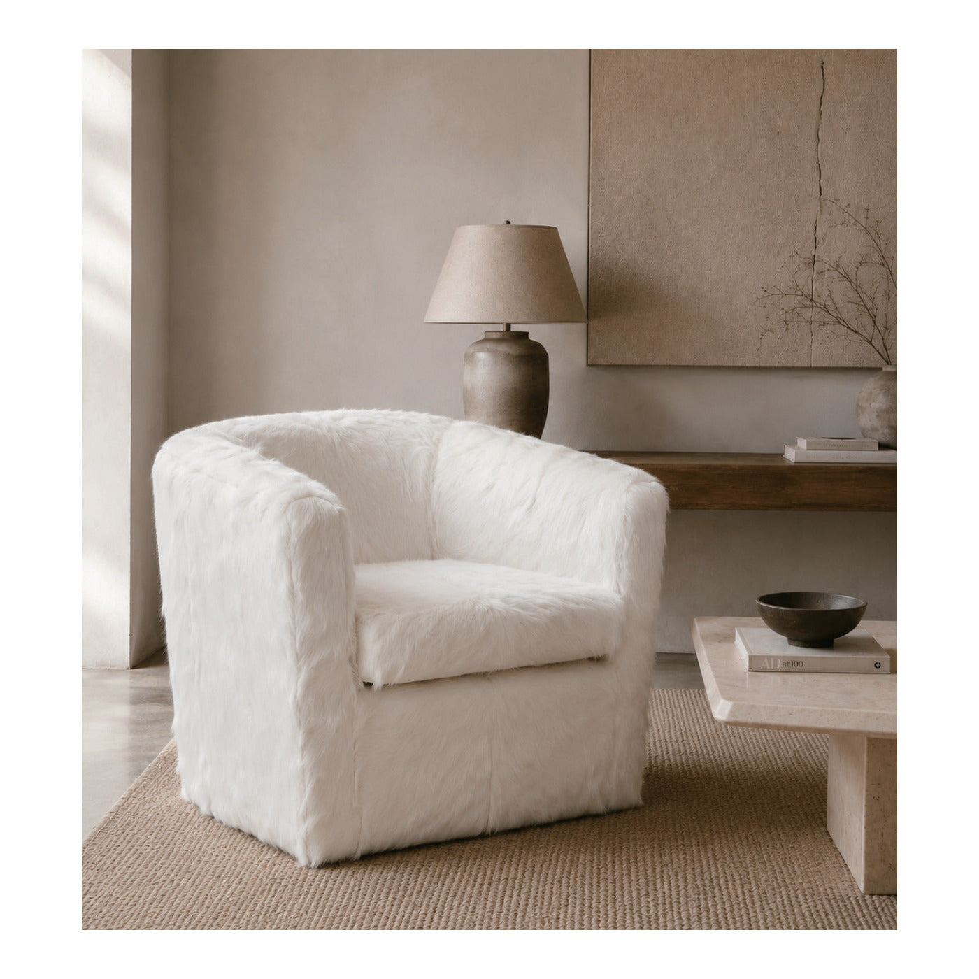 White Hide Tub Chair, second view