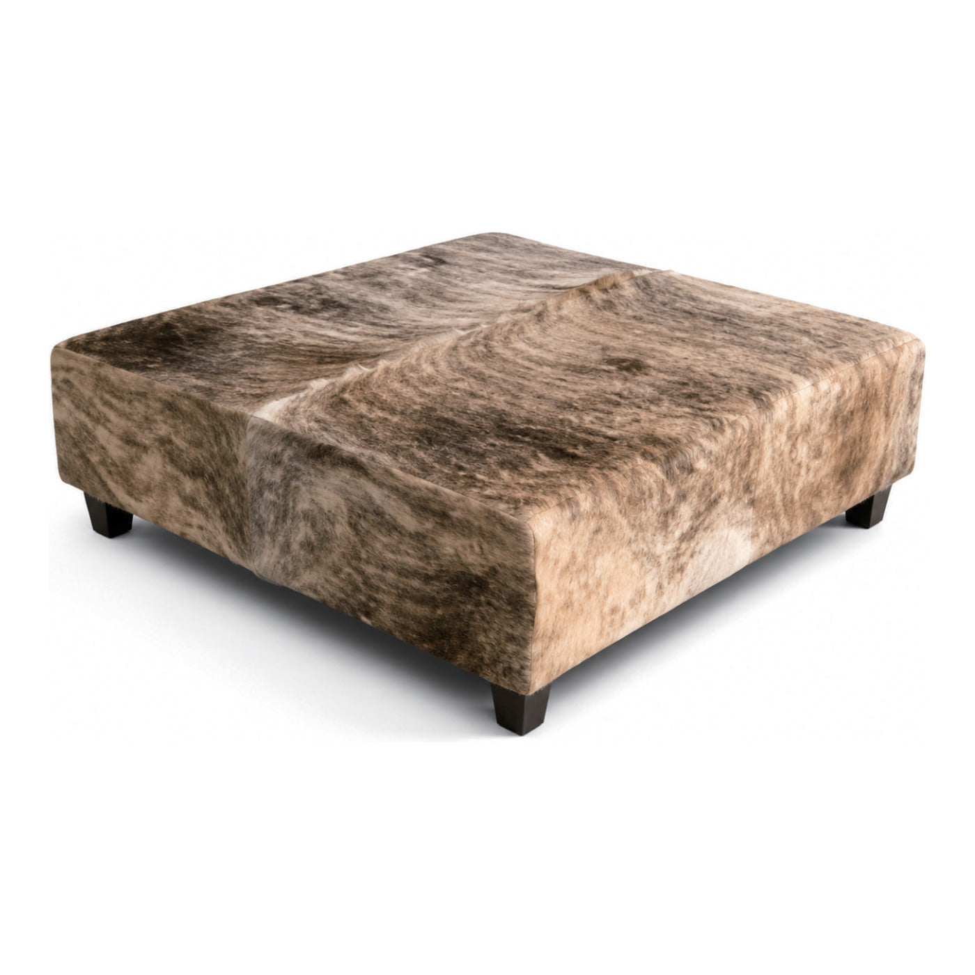 Brindle Cowhide Ottoman, 39.4" x 39.4" x 16.9", shown on white