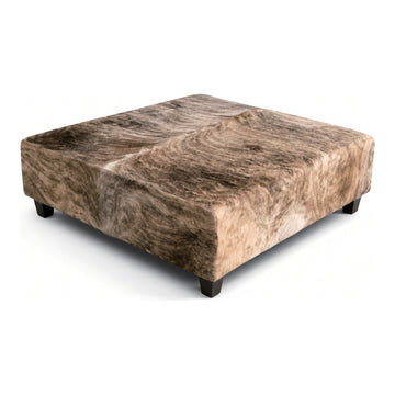Brindle Cowhide Ottoman, 39.4" x 39.4" x 16.9", shown on white