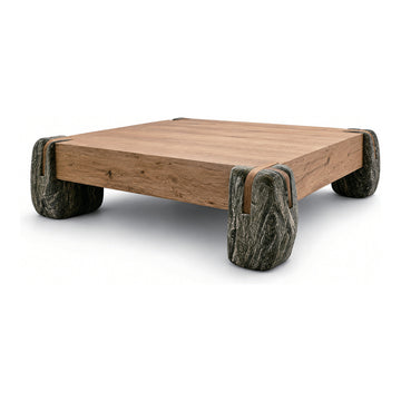 Oak and Granite Coffee Table, 39.4" x 39.4" x 16.9", shown on white