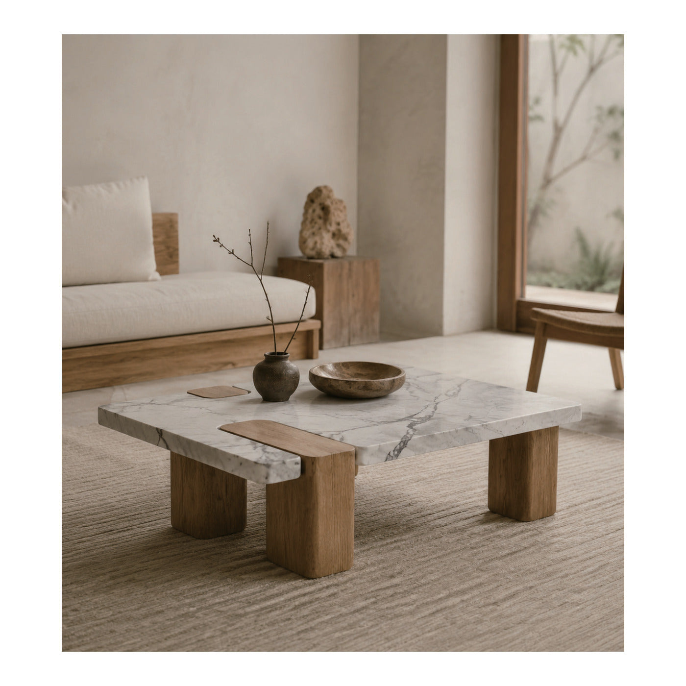 Oak and Marble Side Table, second view