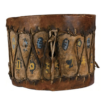 Painted Hide Drum Table, 15.7" x 18.5", shown on white