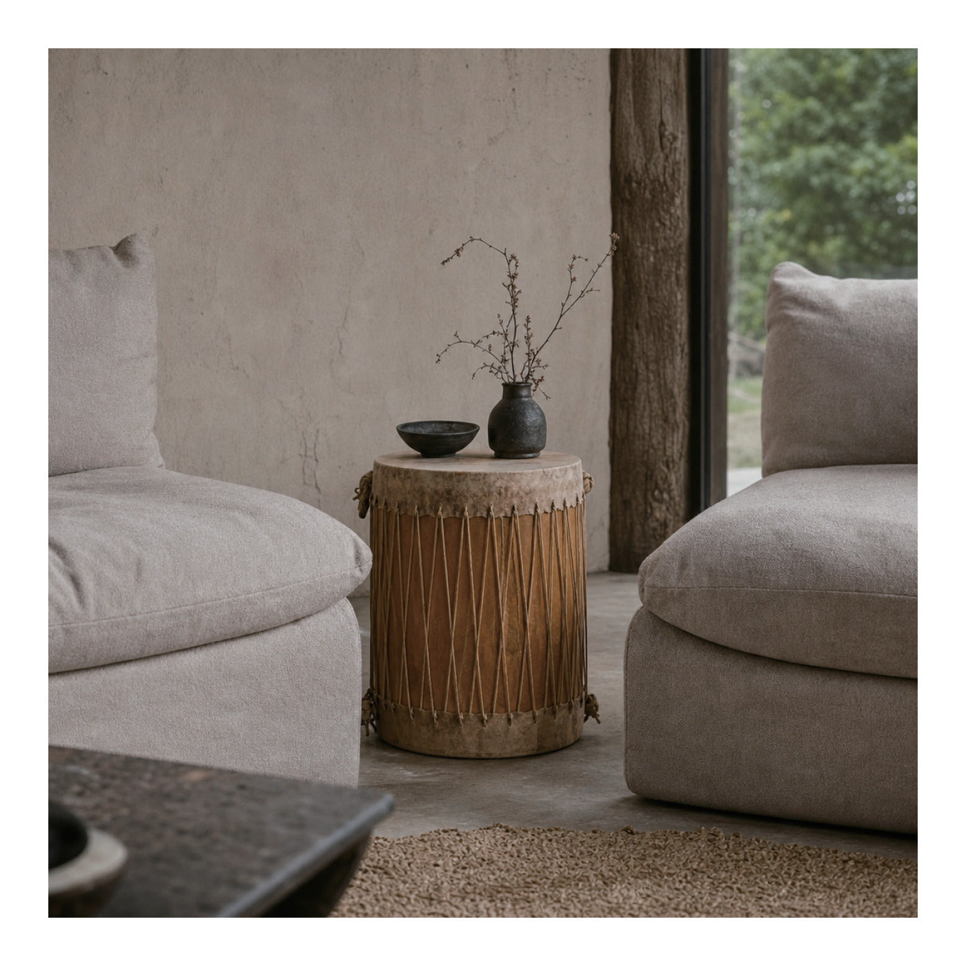 Tan Hide Drum Stool, second view