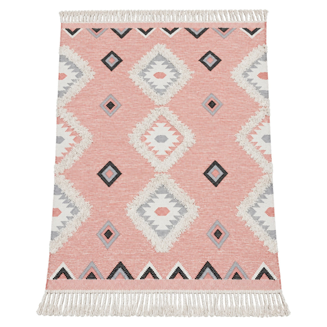 Pink Hand woven Moroccan Shag Rug, full view on a white background