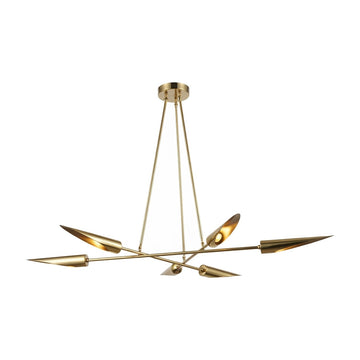 Six-Light Modern Brass Sputnik Disc Chandelier in polished brass