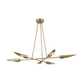Six-Light Modern Brass Sputnik Disc Chandelier in brushed brass