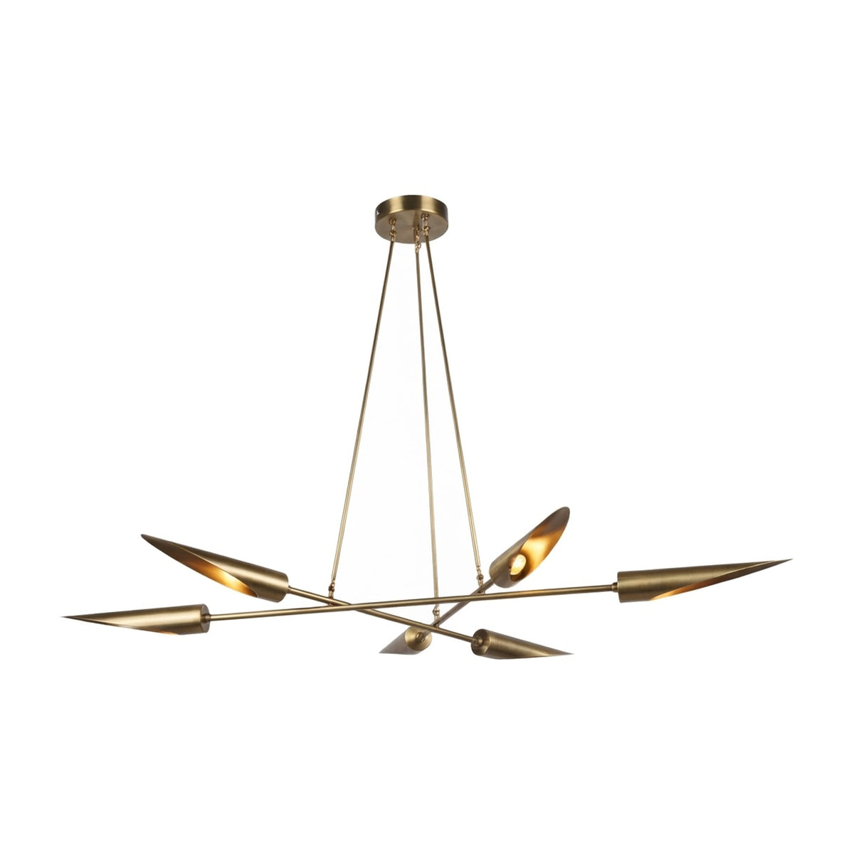 Six-Light Modern Brass Sputnik Disc Chandelier in raw brass