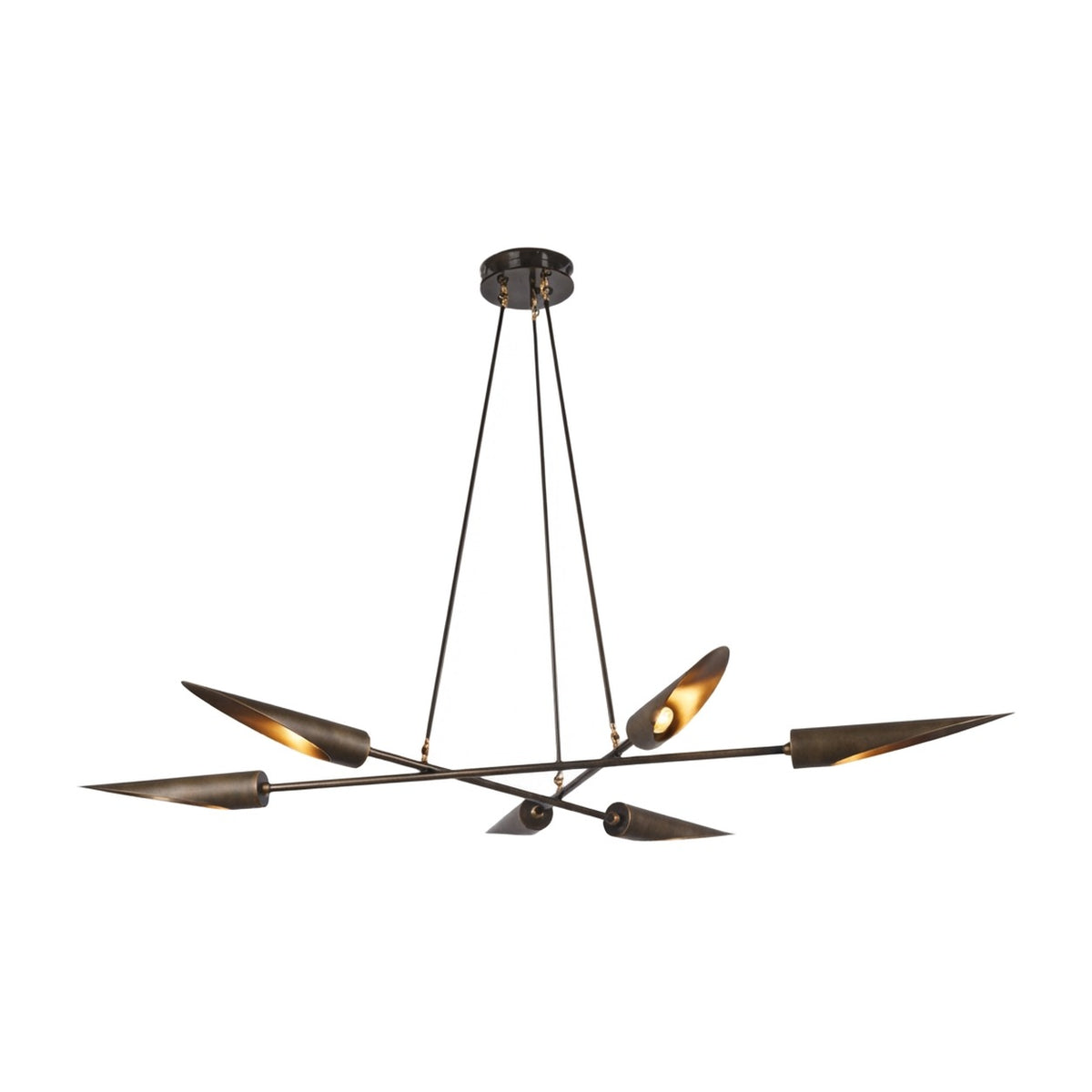 Six-Light Modern Brass Sputnik Disc Chandelier in antique brass