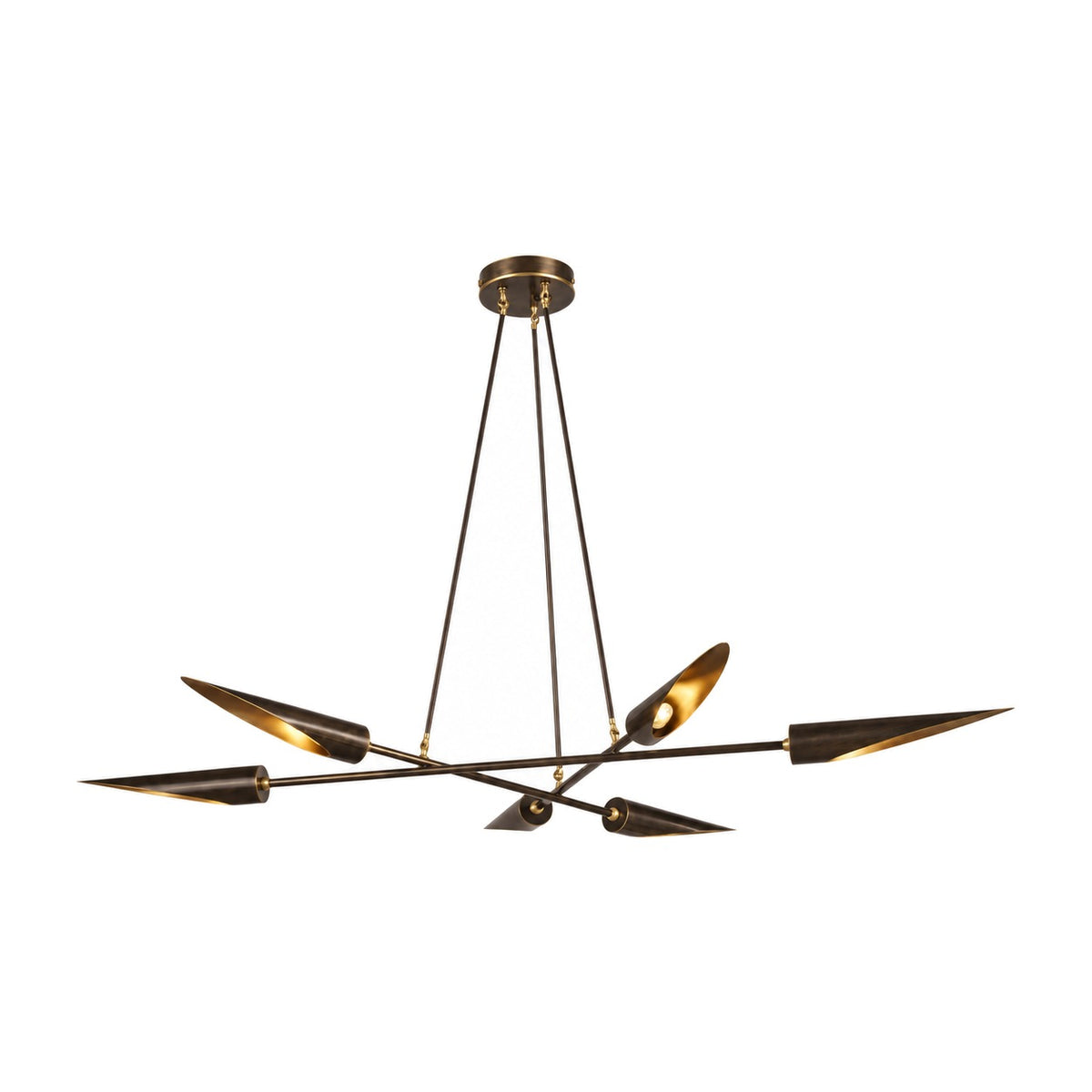 Six-Light Modern Brass Sputnik Disc Chandelier in blackened brass