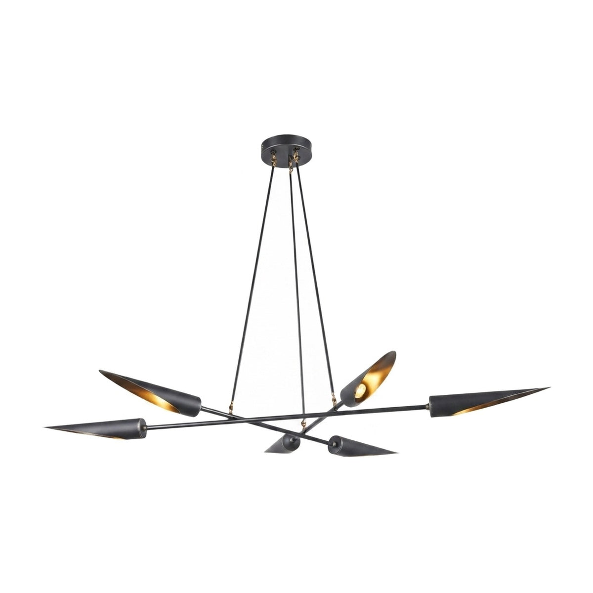 Six-Light Modern Brass Sputnik Disc Chandelier in antique black