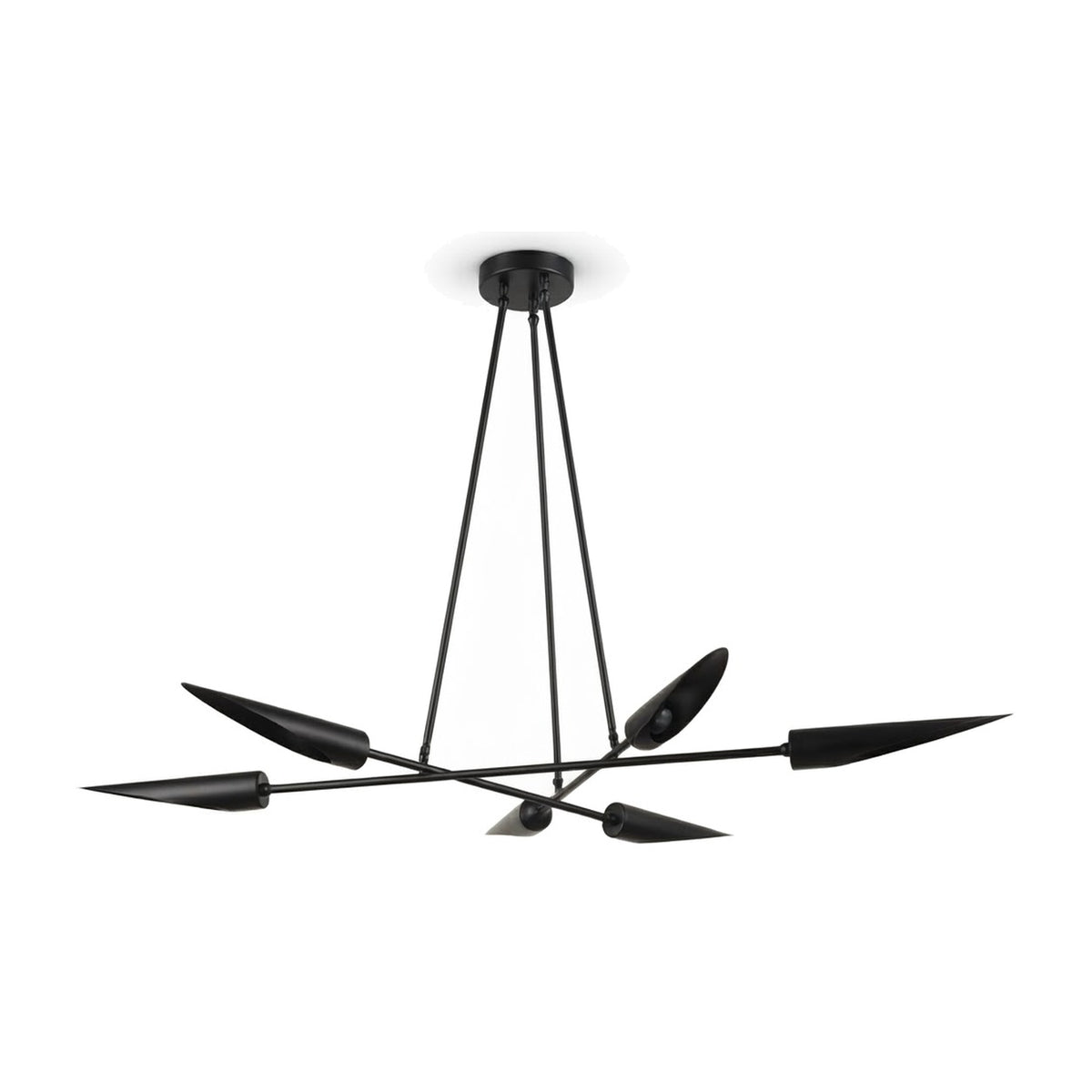 Six-Light Modern Brass Sputnik Disc Chandelier in matt black