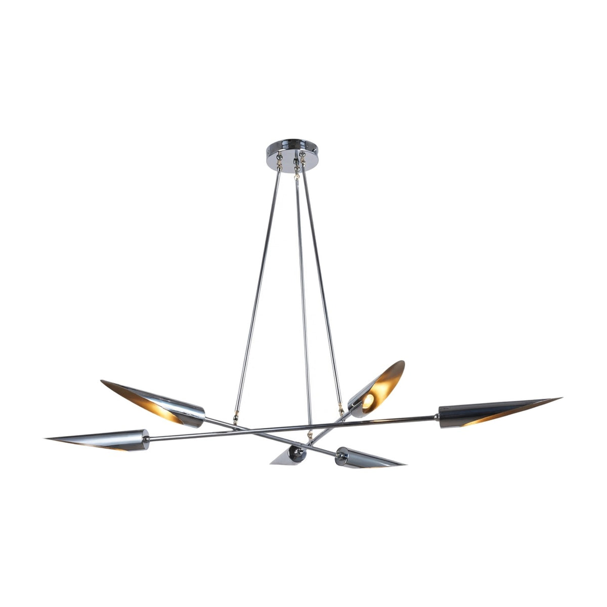 Six-Light Modern Brass Sputnik Disc Chandelier in polished chrome