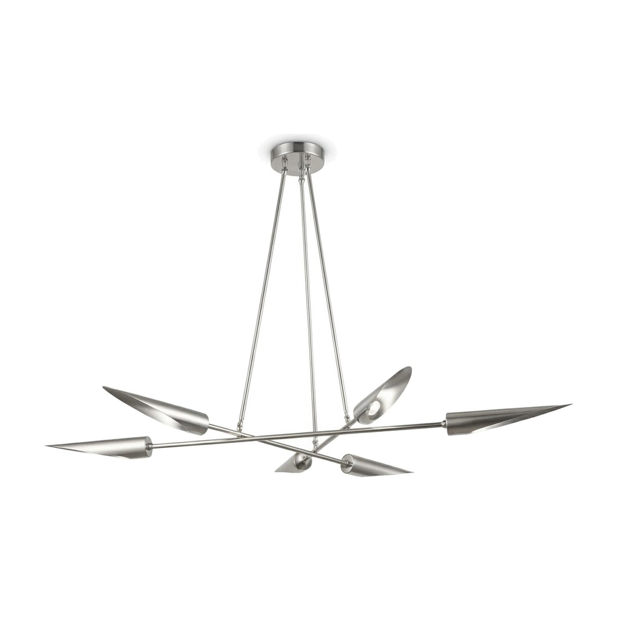 Six-Light Modern Brass Sputnik Disc Chandelier in brushed chrome