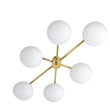 Six-Light Modern Stilnovo Ceiling Lamp – Handcrafted Raw Brass in polished brass