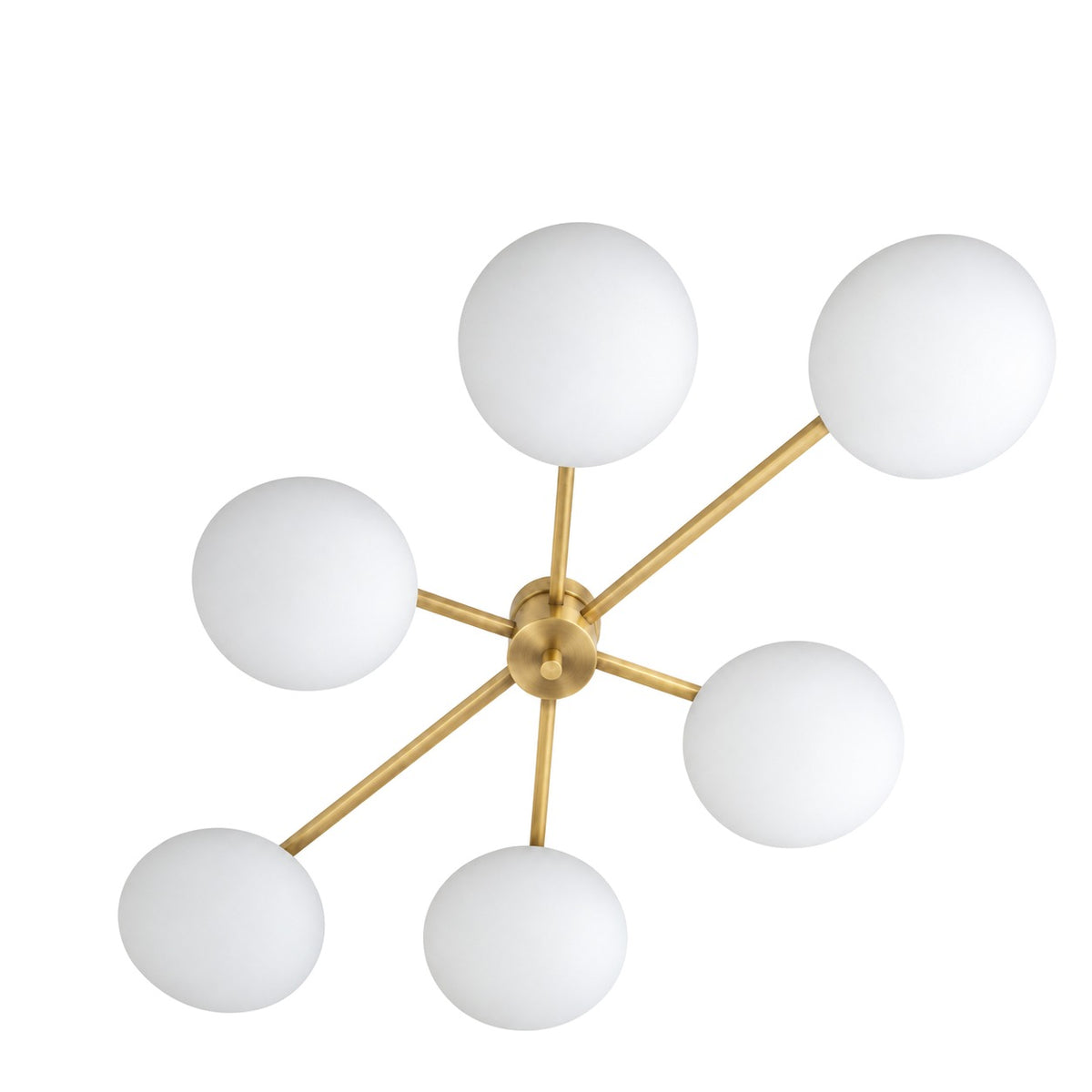 Six-Light Modern Stilnovo Ceiling Lamp – Handcrafted Raw Brass in brushed brass