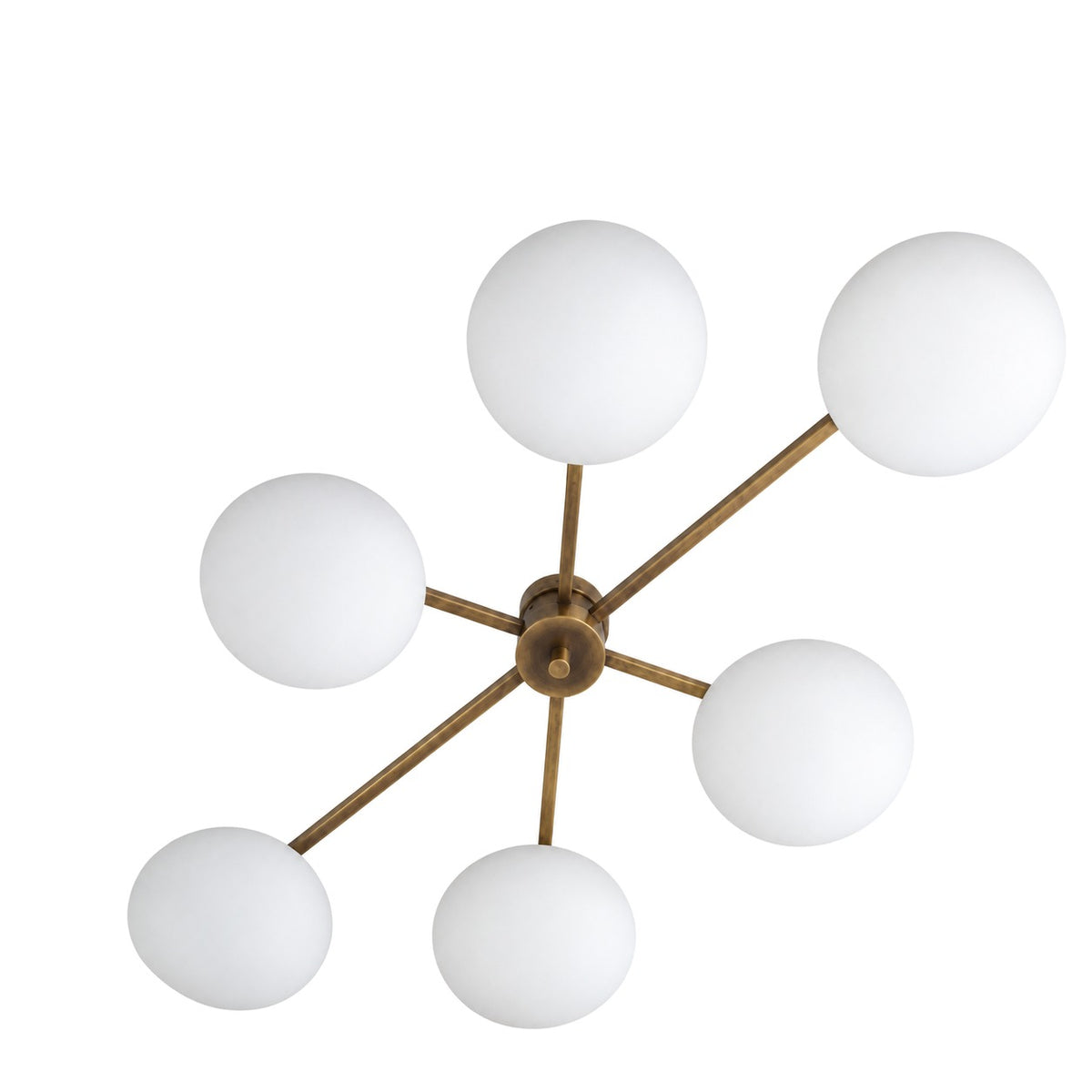 Six-Light Modern Stilnovo Ceiling Lamp – Handcrafted Raw Brass in antique brass