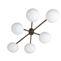Six-Light Modern Stilnovo Ceiling Lamp – Handcrafted Raw Brass in blackened brass