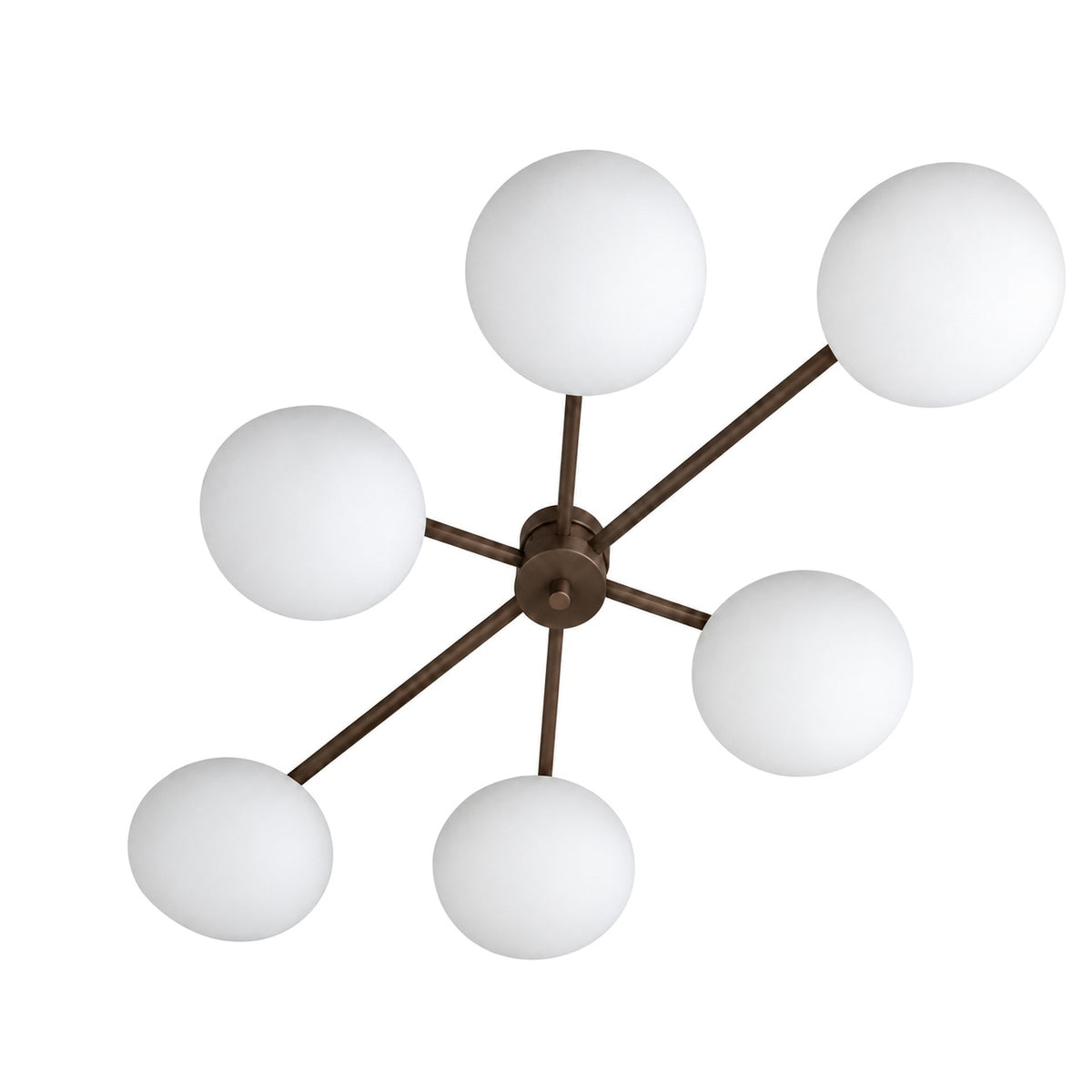 Six-Light Modern Stilnovo Ceiling Lamp – Handcrafted Raw Brass in blackened brass
