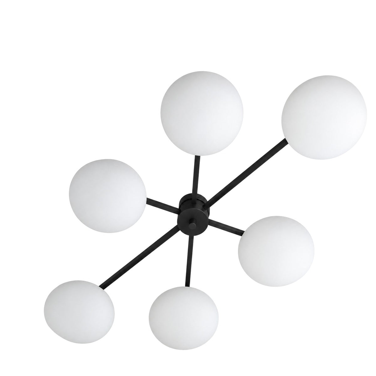Six-Light Modern Stilnovo Ceiling Lamp – Handcrafted Raw Brass in matt black