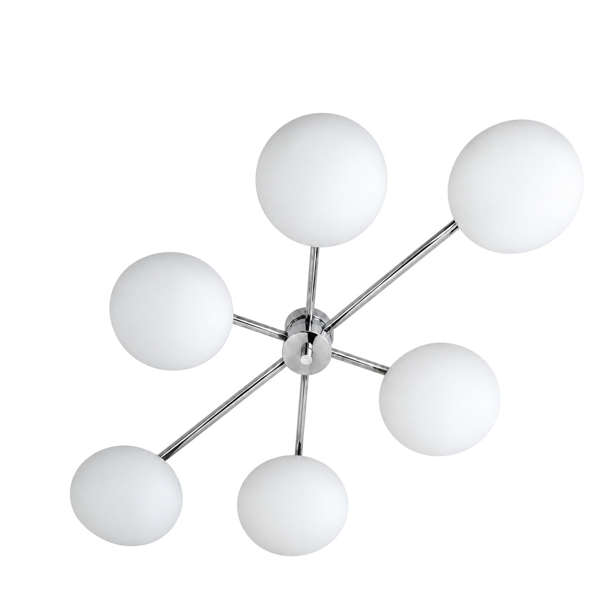 Six-Light Modern Stilnovo Ceiling Lamp – Handcrafted Raw Brass in polished chrome