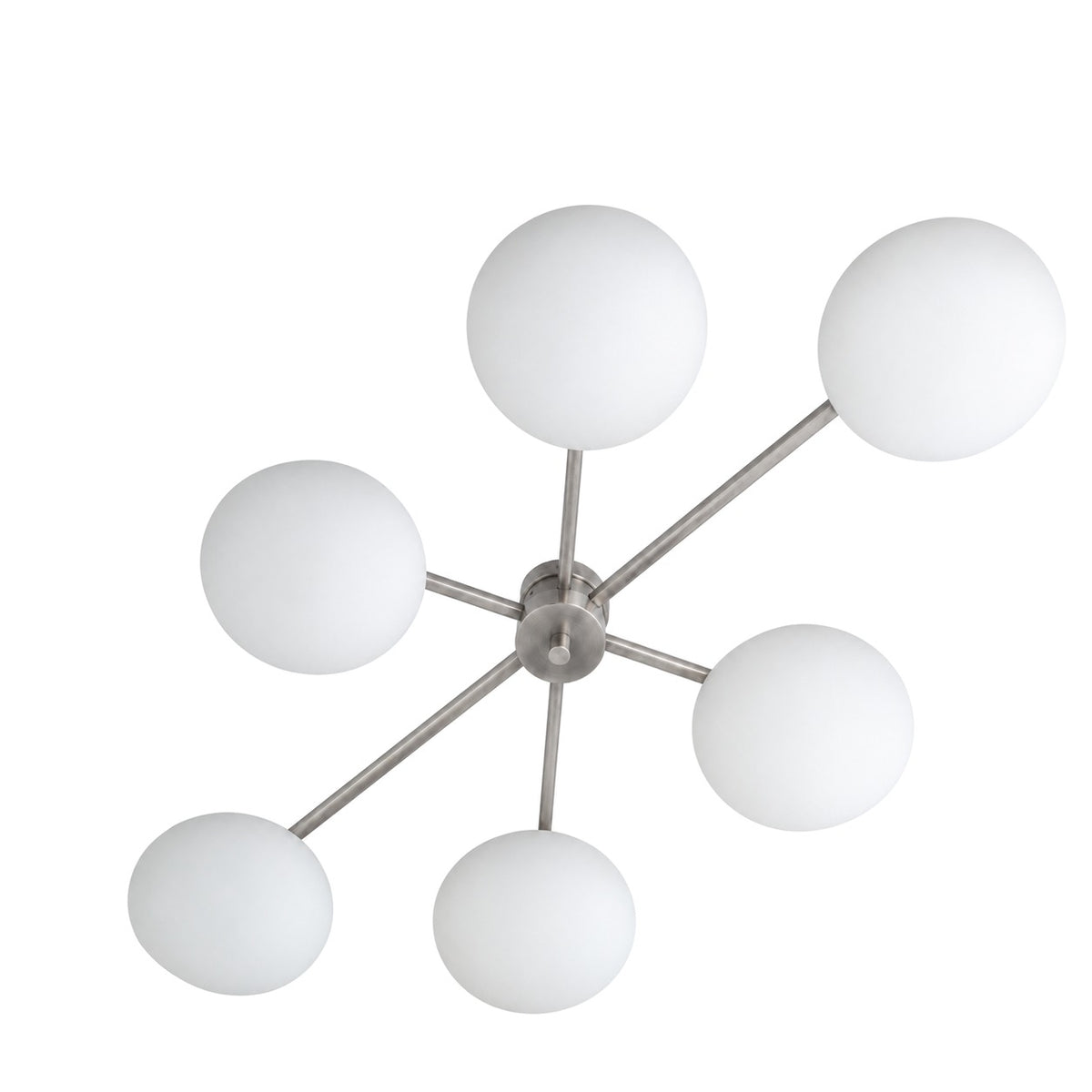 Six-Light Modern Stilnovo Ceiling Lamp – Handcrafted Raw Brass in brushed chrome