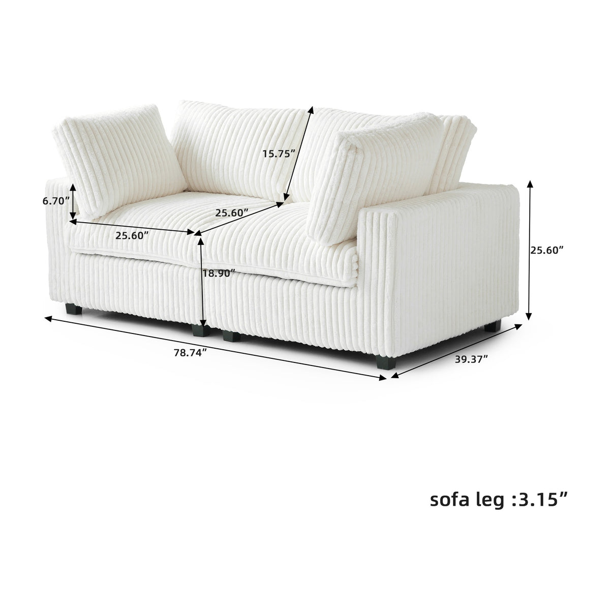 Sky Cloud Pro Sectional Sofa, Plush Comfort Plush Fabric Loveseats 2-Seaters