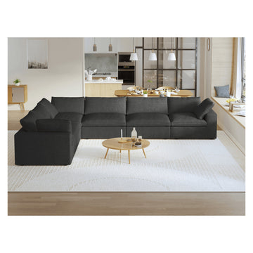 Sky Cloud Sectional Sofa, Modular Washable 160-Inch Linen Corner Sectionals 6-Seaters, Black
