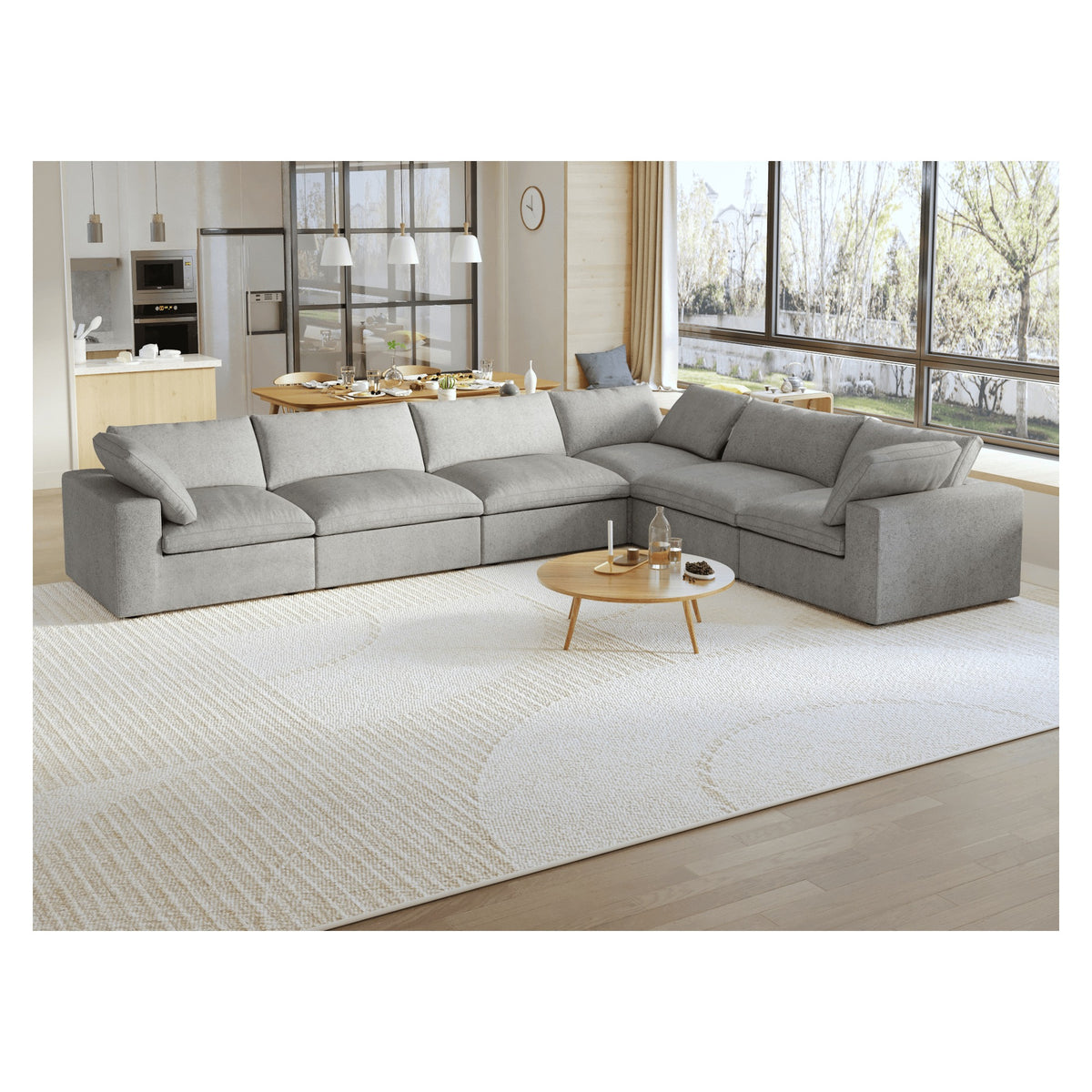 Sky Cloud Sectional Sofa, Modular Washable 160-Inch Linen Corner Sectionals 6-Seaters