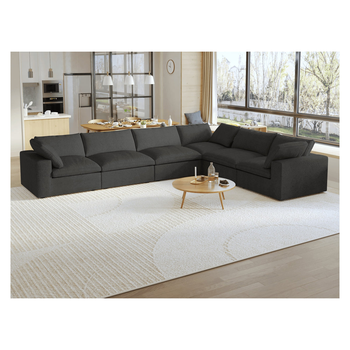 Sky Cloud Sectional Sofa, Modular Washable 160-Inch Linen Corner Sectionals 6-Seaters