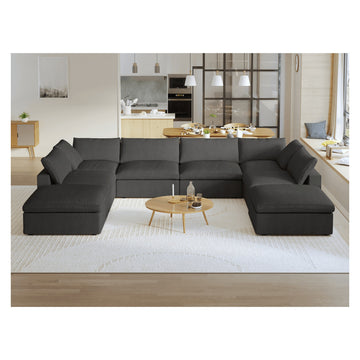 Sky Cloud Sectional Sofa, Modular Washable 160-Inch Linen U-Shaped Sectionals 8-Seaters, Black